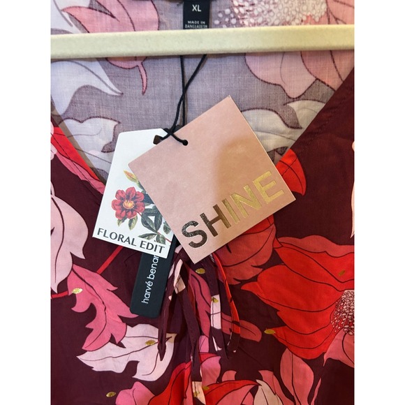 Harve Benard Floral Print V Neck Tie Front Peplum Blouse XL Vibrant Preppy Chic - Picture 4 of 6